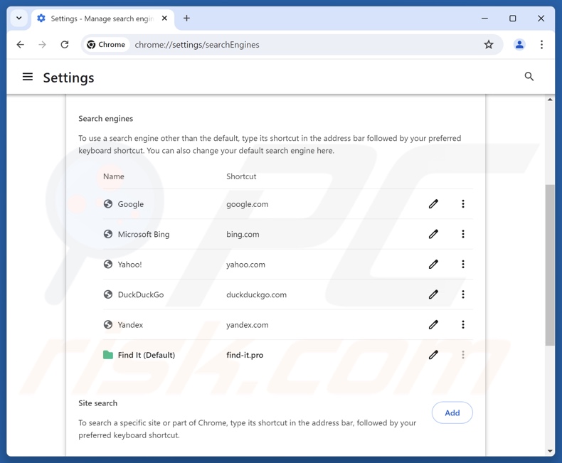 Verwijdering van find-it.pro uit de standaard zoekmachine van Google Chrome