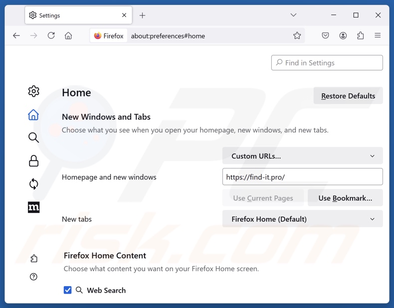 Verwijdering van find-it.pro uit de Mozilla Firefox startpagina