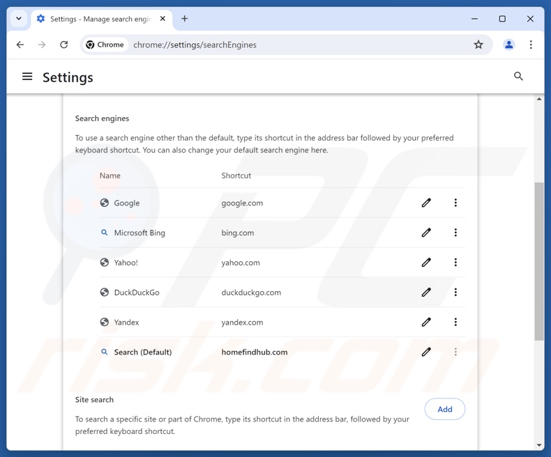 Homefindhub.com verwijderen uit de standaardzoekmachine van Google Chrome
