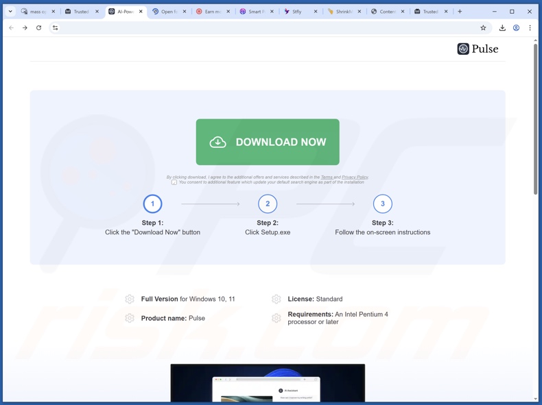 Website gebruikt om Pulse PUA te promoten 2