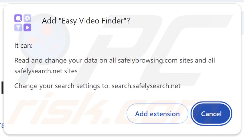 Easy Video Finder browserkaper vraagt om toestemming