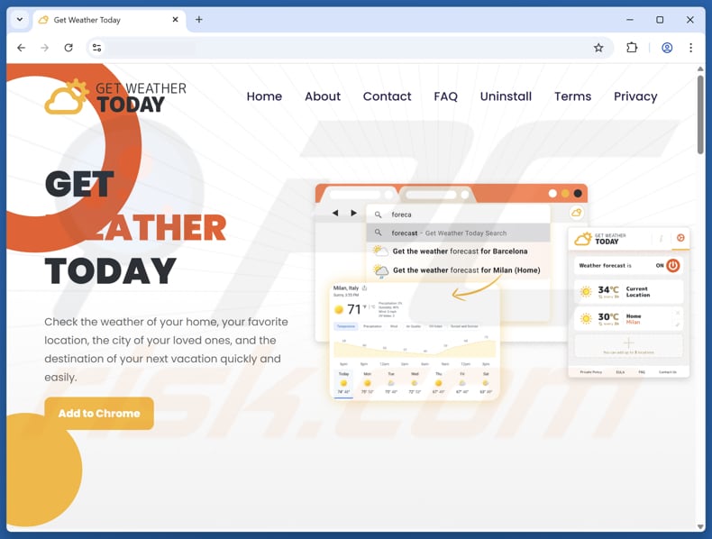Website gebruikt om de browserkaper Get Weather Today te promoten