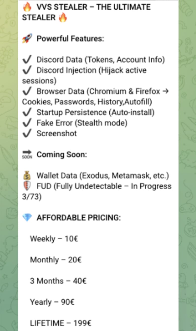 VVS stealer gepromoot op Telegram