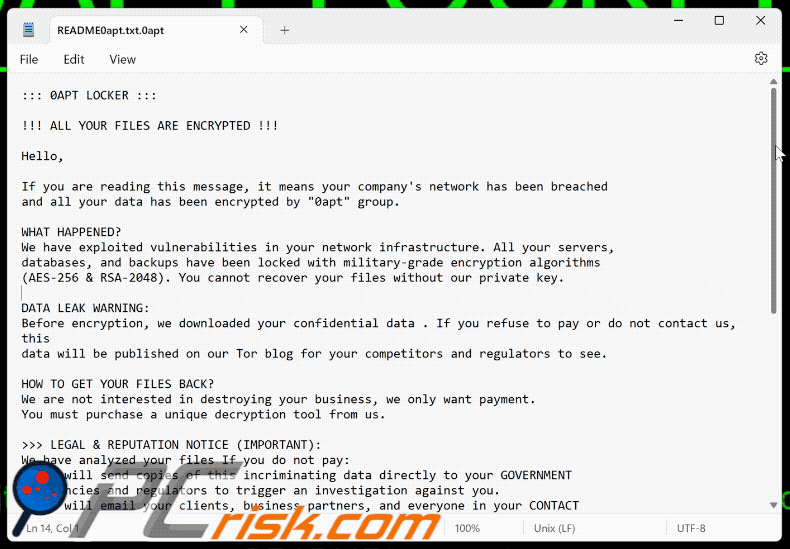 0apt Locker ransomware tekstbestand (README0apt.txt)
