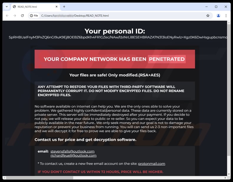Strike ransomware losgeldbrief (READ_NOTE.html)