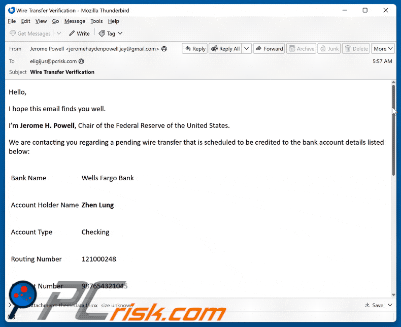 Wells Fargo - Pending Wire Transfer E-mailzwendel verschijning