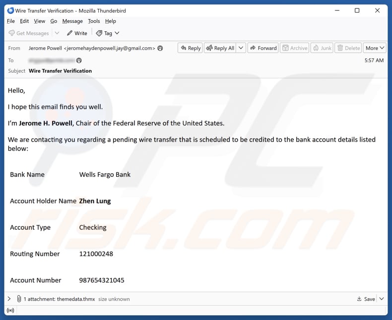 Wells Fargo - Pending Wire Transfer e-mailspamcampagne