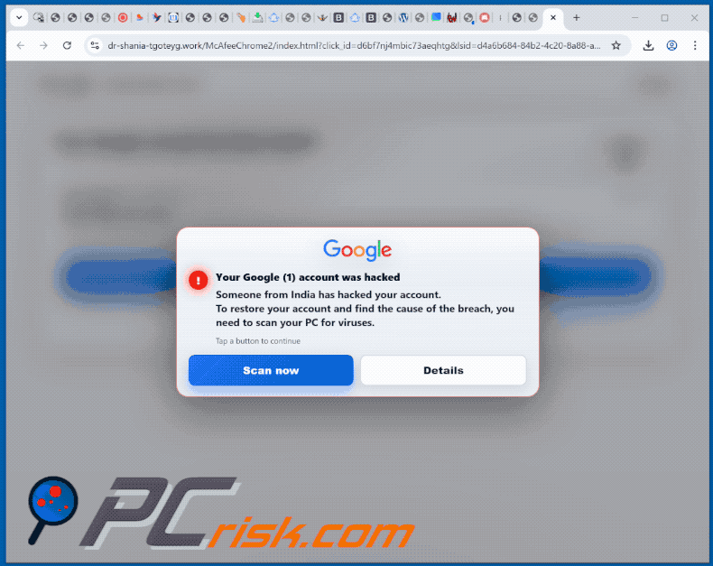 Uiterlijk van uw Google account is gehackt zwendel
