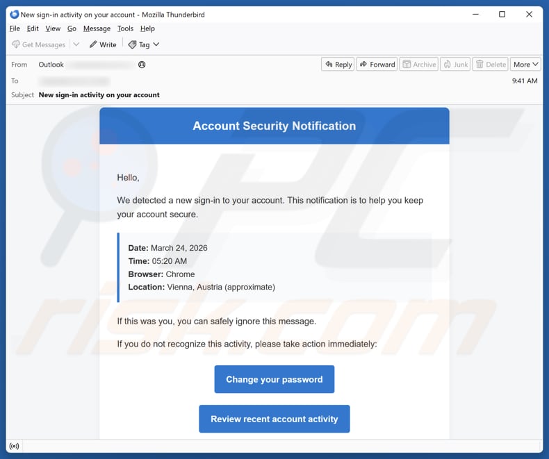 Account Security Notification spamcampagne via e-mail