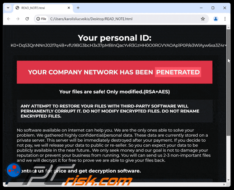 Bear ransomware losgeldbrief (READ_NOTE.html)