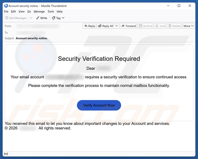 Security Verification Required spamcampagne via e-mail