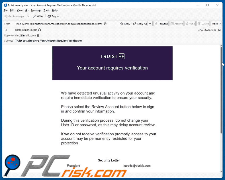 Truist - Account Requires Verification Email Oplichting uiterlijk