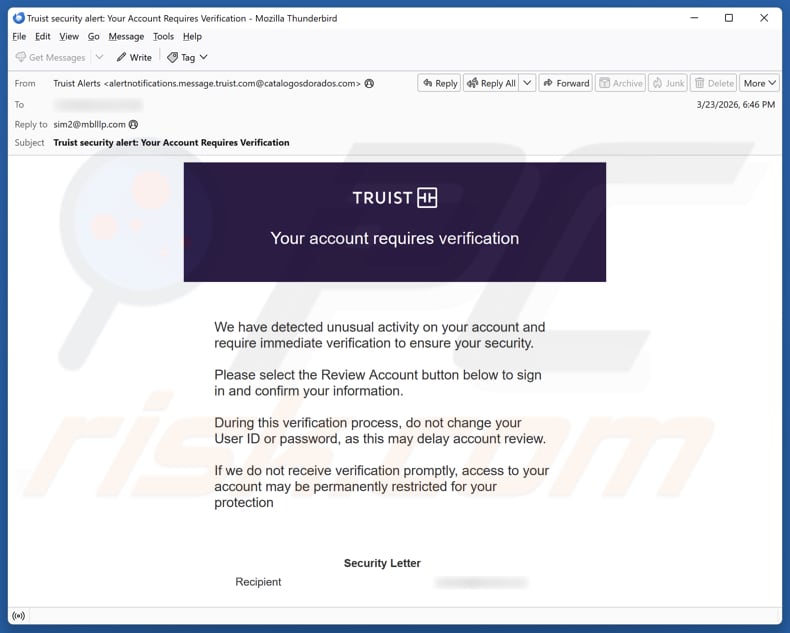 Truist - Account Requires Verification spamcampagne via e-mail