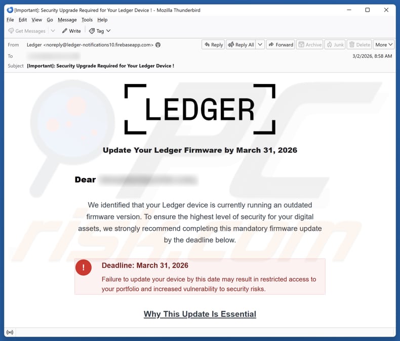 Update Your Ledger Firmware spamcampagne via e-mail