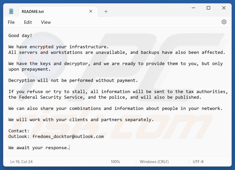 Uragan ransomware tekstbestand (README.txt)