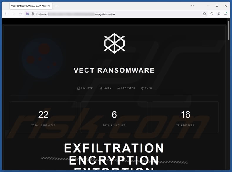 Vect ransomware TOR website