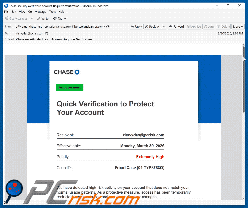 Chase -  Verification To Protect Your Account Email Oplichting uiterlijk