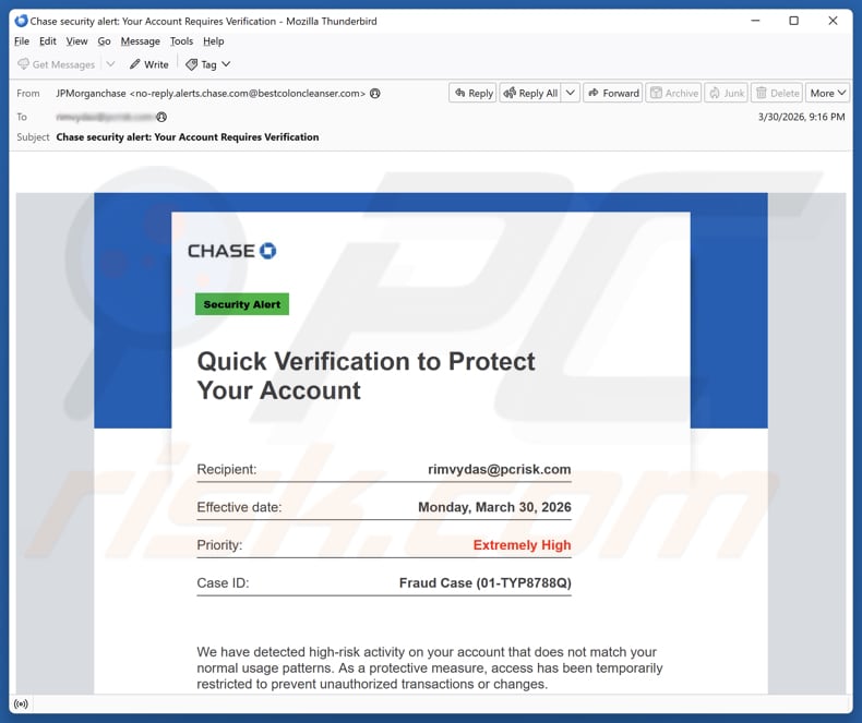 Chase - Verification To Protect Your Account spamcampagne via e-mail