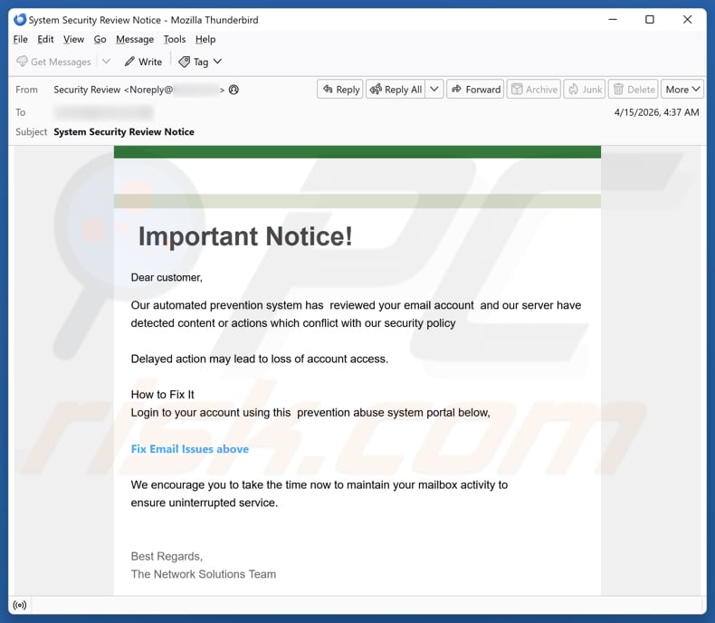 Content Or Actions Conflict With Our Security Policy e-mail spamcampagne