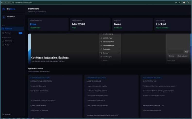 CrySome RAT beheerderspaneel (bron: cyfirma.com)