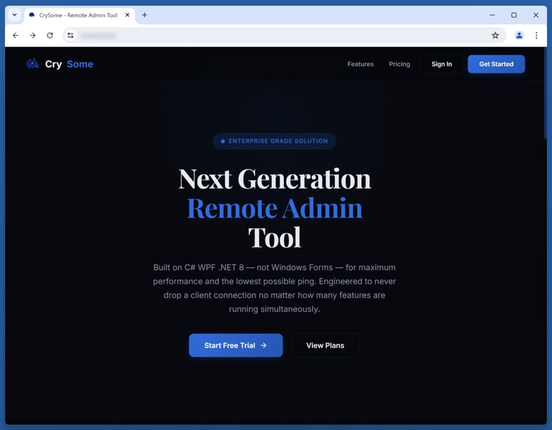 Promotiesite van CrySome RAT