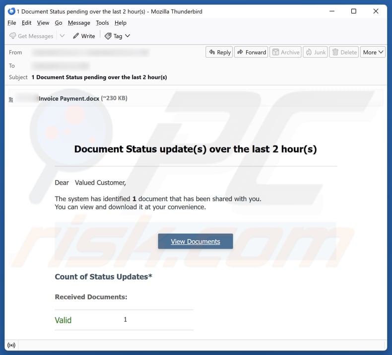 Document Status Update e-mail spamcampagne