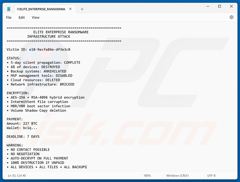 Elite Enterprise ransomware tekst-losgeldnotitie (!!!ELITE_ENTERPRISE_RANSOMWARE!!!.txt)