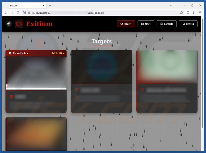 Exitium ransomware website waar gegevens uitlekken