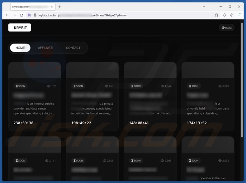 KRYBIT ransomware gegevenslek-pagina