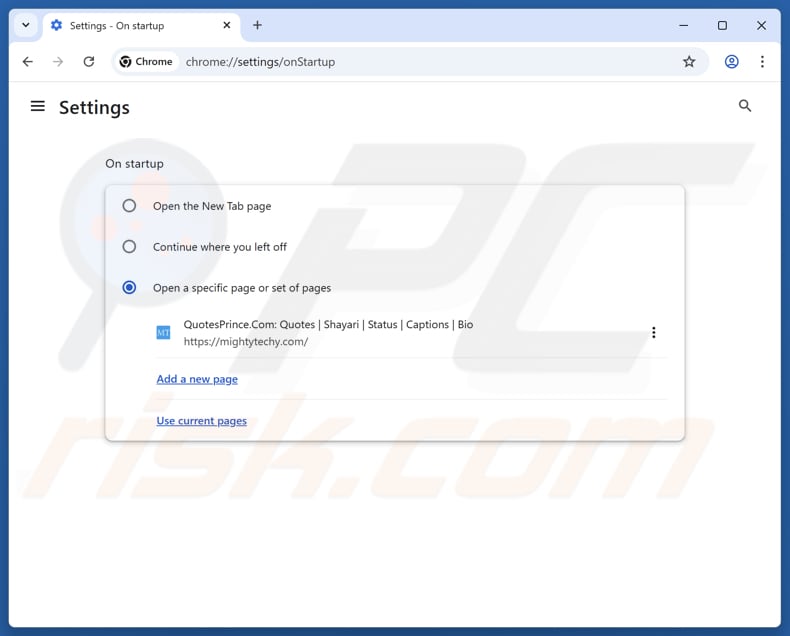 Verwijdering van mightytechy.com uit de Google Chrome-startpagina