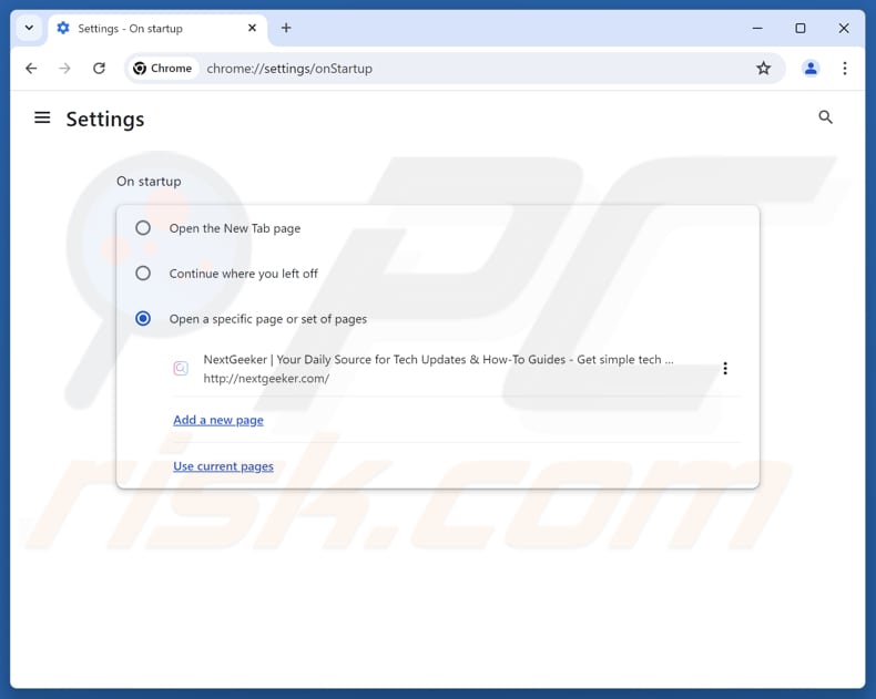 Verwijderen van nextgeeker.com uit de Google Chrome startpagina