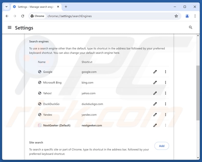Verwijderen van nextgeeker.com uit de standaard zoekmachine van Google Chrome