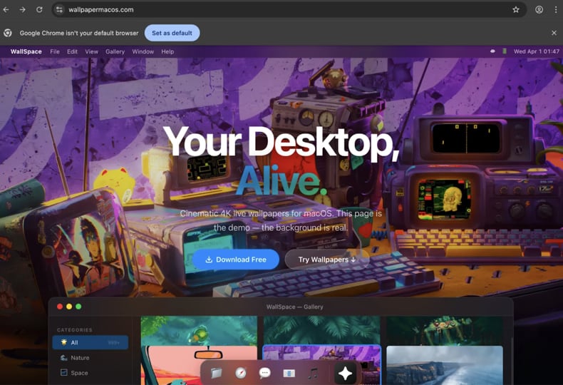 notnullOSX valse WallSpace.app downloadsite die de malware verspreidt (bron: moonlock.com)