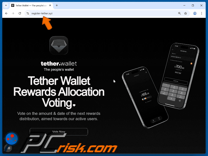 Uiterlijk van Tether Wallet Voting Rewards fraude