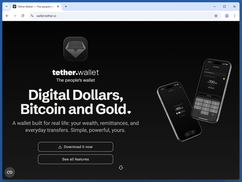 Tether Wallet Voting Rewards fraude - echte website wallet (tether.io)