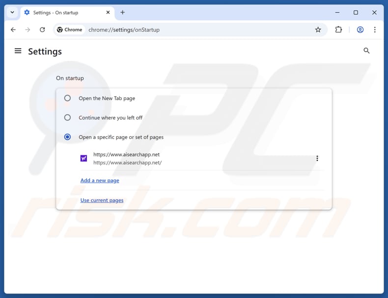 Verwijderen van aisearchapp.net uit de Google Chrome startpagina