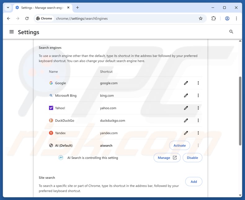 Verwijderen van aisearchapp.net uit de standaardzoekmachine van Google Chrome