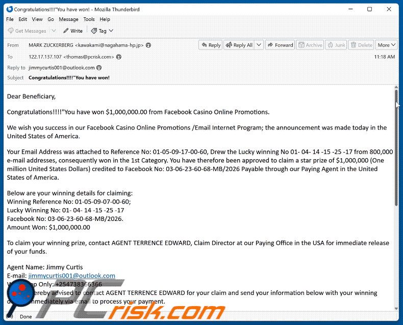 Facebook Casino Online Promotions scam-e-mail (GIF)