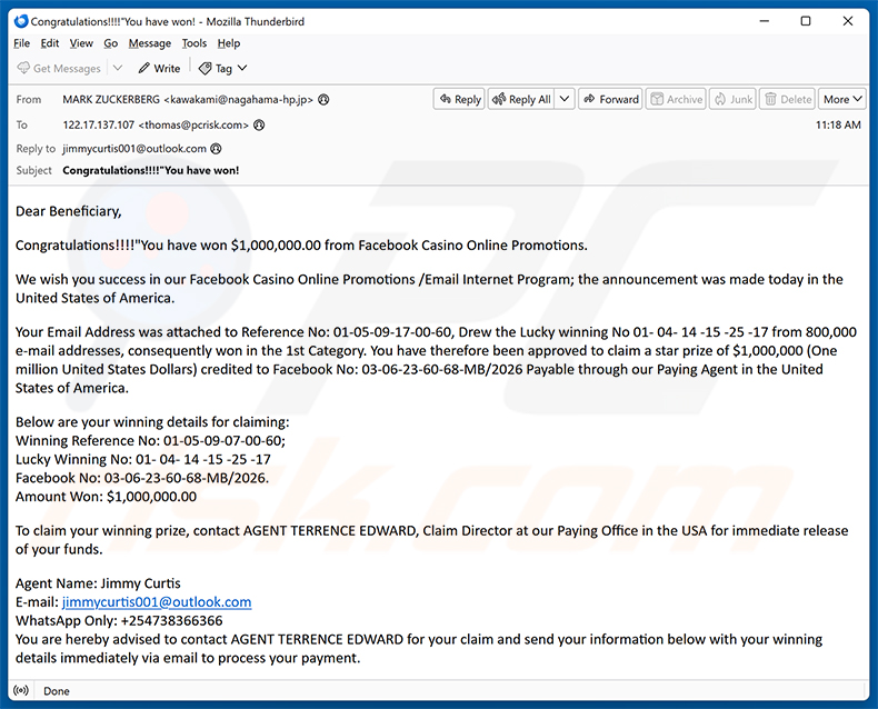 Facebook Casino Online Promotions e-mail spamcampagne