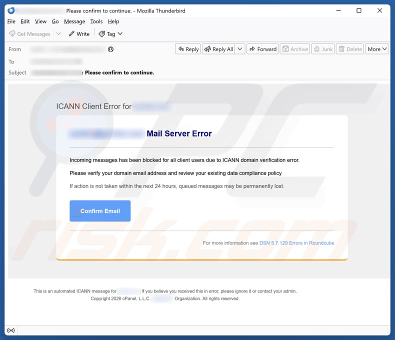 ICANN Client Error e-mail spamcampagne