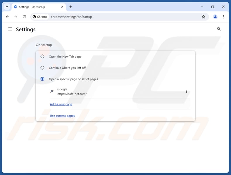 Verwijderen van isafe-net.com uit de Google Chrome startpagina