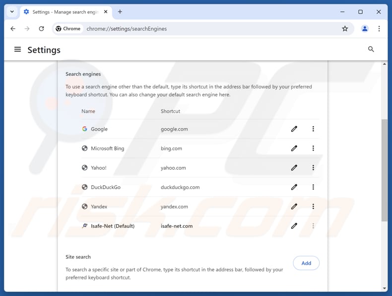 Verwijderen van isafe-net.com uit de standaardzoekmachine van Google Chrome