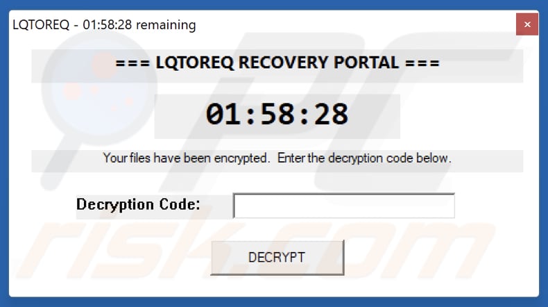 LQTOREQ ransomware pop-upbericht