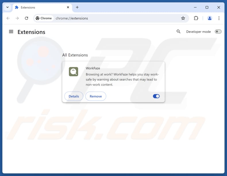 Verwijderen van myworkfaze.com gerelateerde Google Chrome extensies