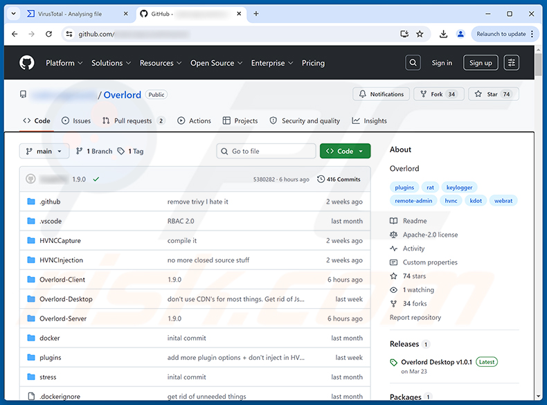 Overlord RAT op GitHub