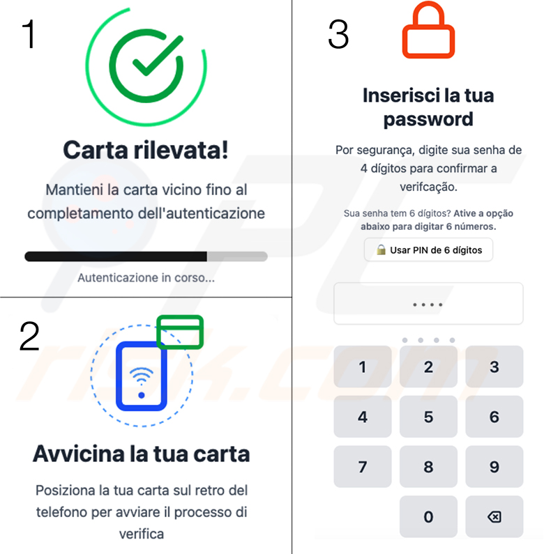 NFCShare banking trojan nep NFC-kaartverificatiescherm - Italiaanse variant gericht op Italië