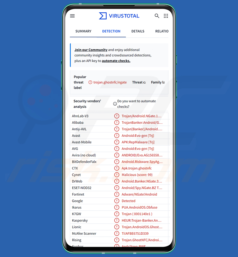 PhantomCard NFCShare banking trojan nep NFC-kaartverificatiescherm