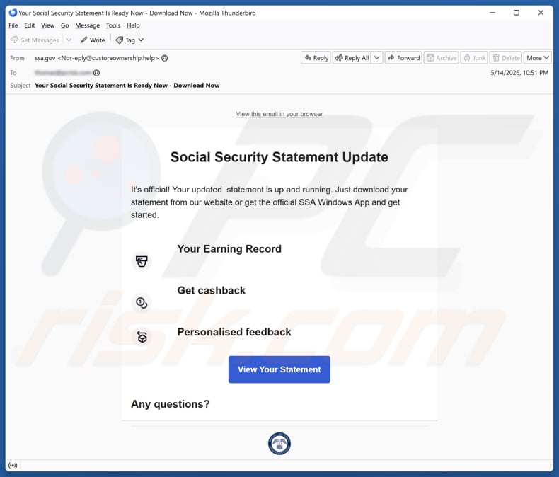 Social Security Statement Update e-mail spamcampagne