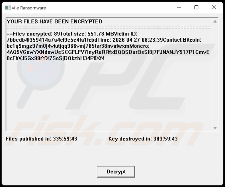 Vile ransomware pop-upbericht