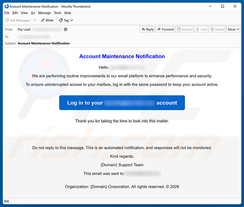 Account Maintenance Notification e-mail spamcampagne